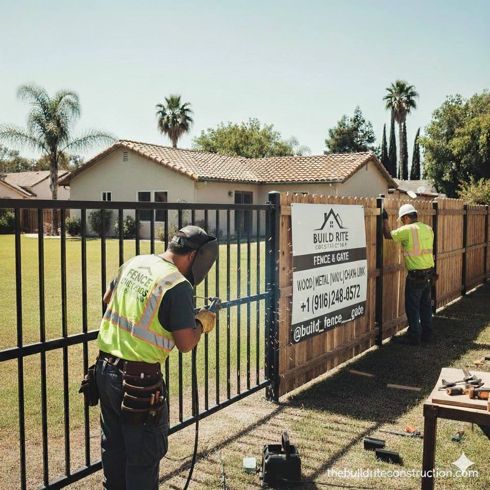 Build Rite team member at a fenced property in Elk Grove