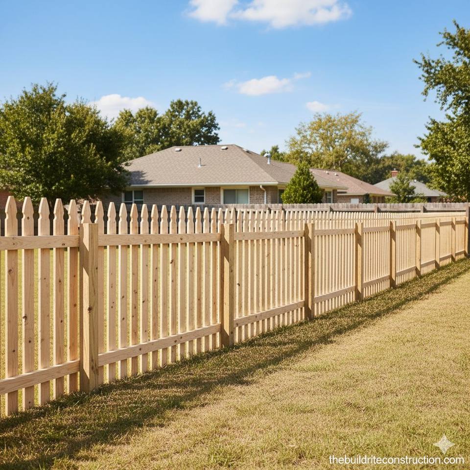New light-wood picket fence built by Build Rite in Elk Grove